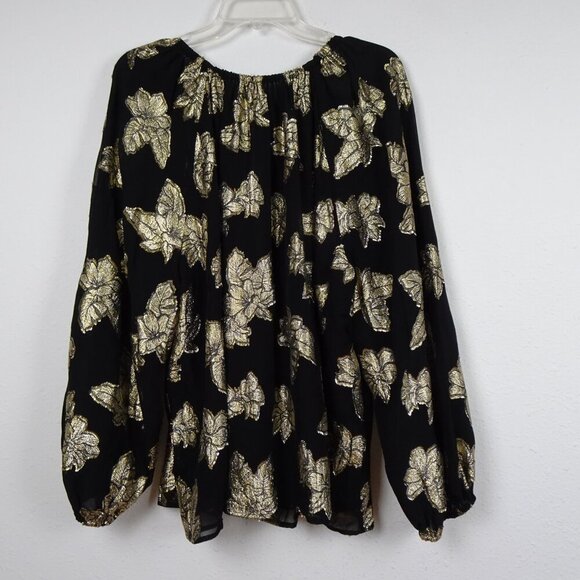 Tommy Bahama Peasant Top Women's Size XL Black Shimmering Jacquard Print Boho - Picture 5 of 10